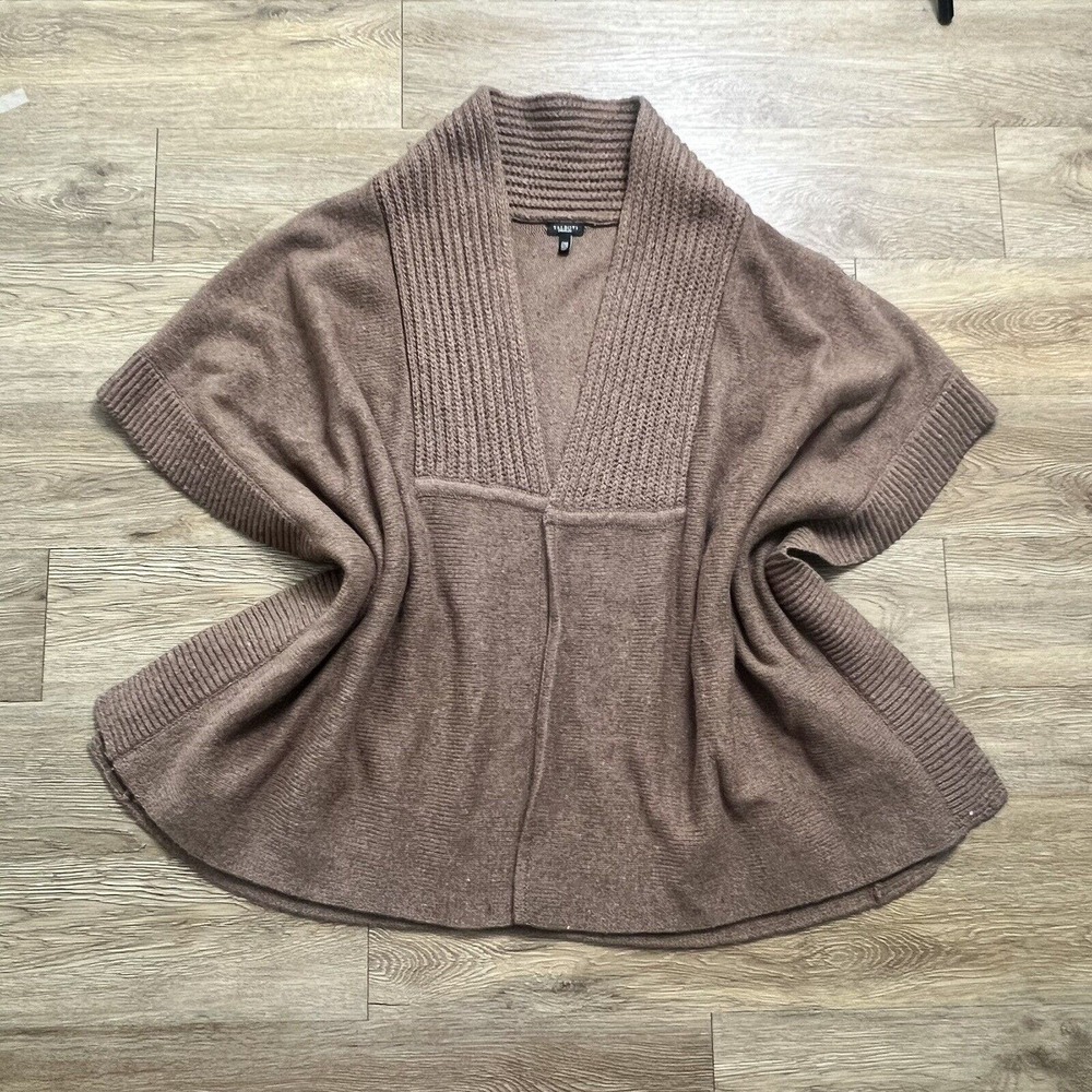 Talbots Wool Blend Ruana Poncho Women's Knit Sweater Tan Shawl One Size